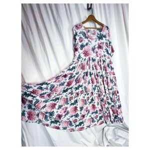 Vintage 90s pleated Rayon oversized floral maxi dress